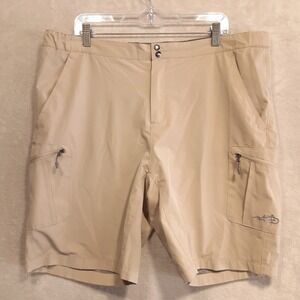Reel Legends Mens Performance Fishing Shorts Sz.Large-8"/Beige/Cargo/Mesh Lined/